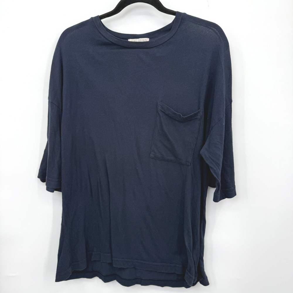 Joah Brown Tee Women OS Cotton Blue Pocket Tee Oversized Lounge Designer Capsule